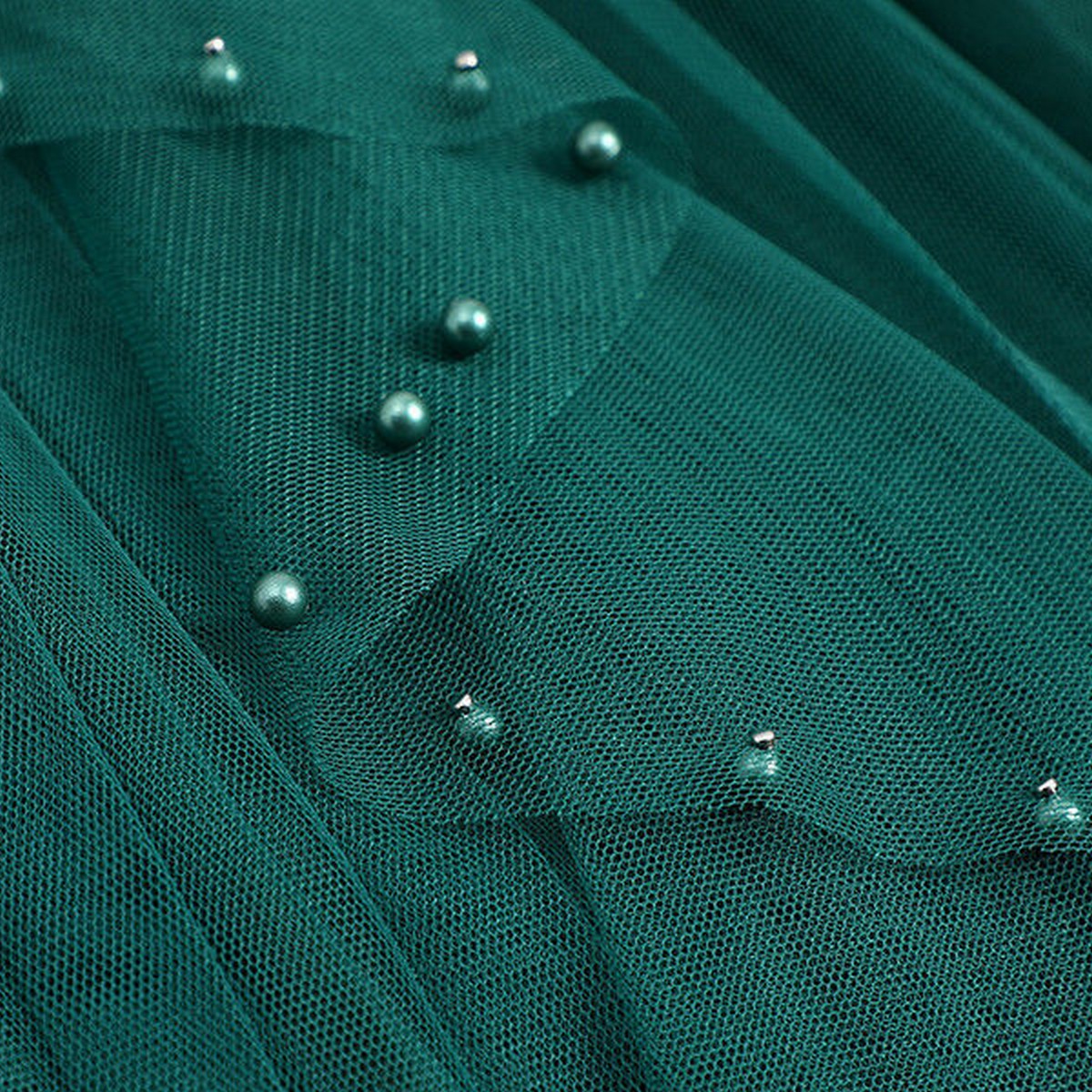 Beaded Mesh Pleated Skirt