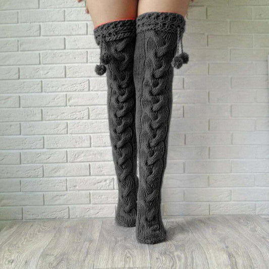 Pom Pom Knee High Socks