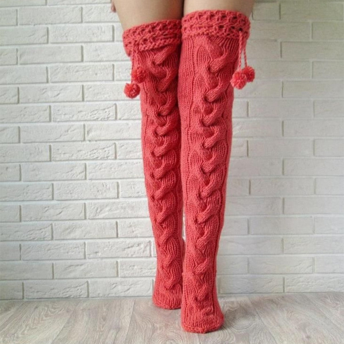 Pom Pom Knee High Socks