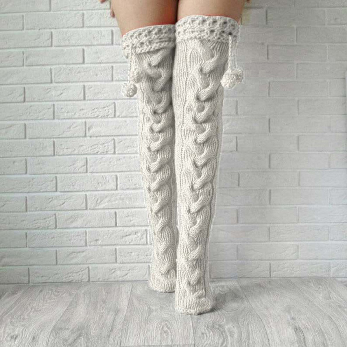 Pom Pom Knee High Socks