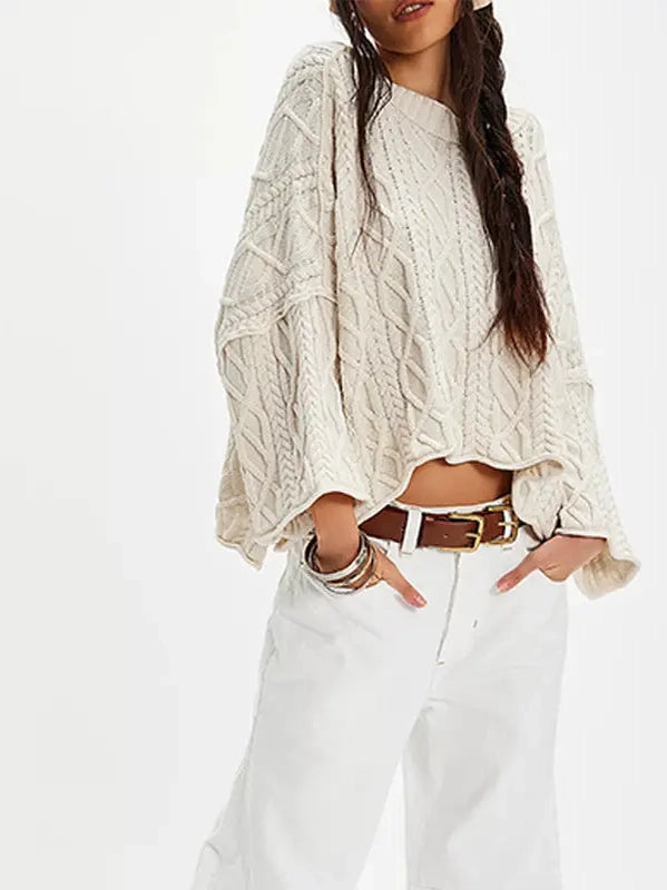 Cable Knit Bell Sleeve Sweater