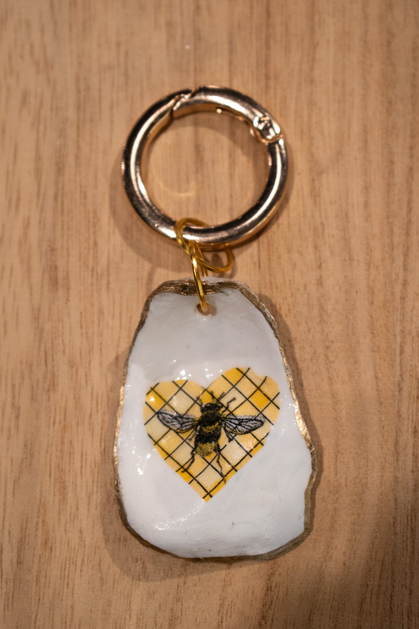 Oyster Shell Bag Charm (Bee Heart)