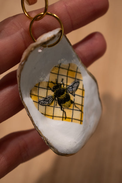 Oyster Shell Bag Charm (Bee Heart)