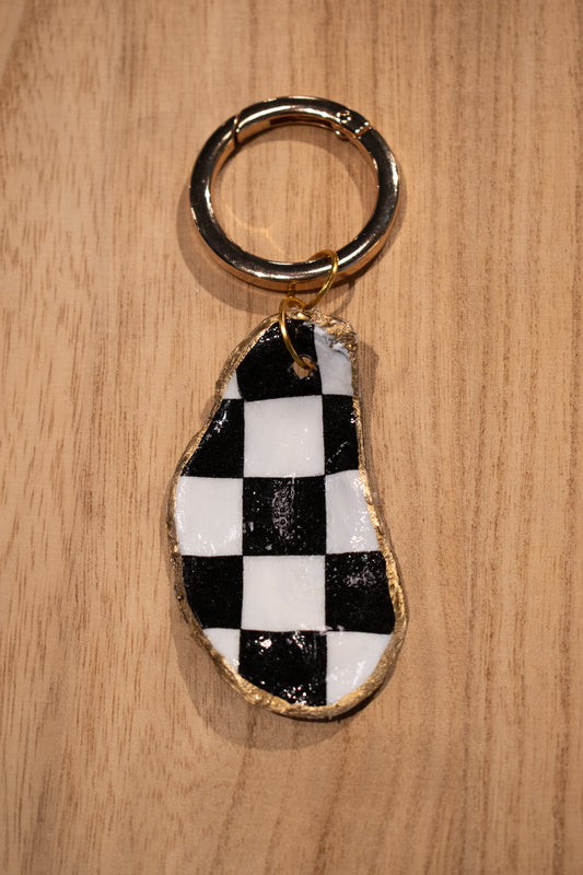 Oyster Shell Bag Charm (Checker)