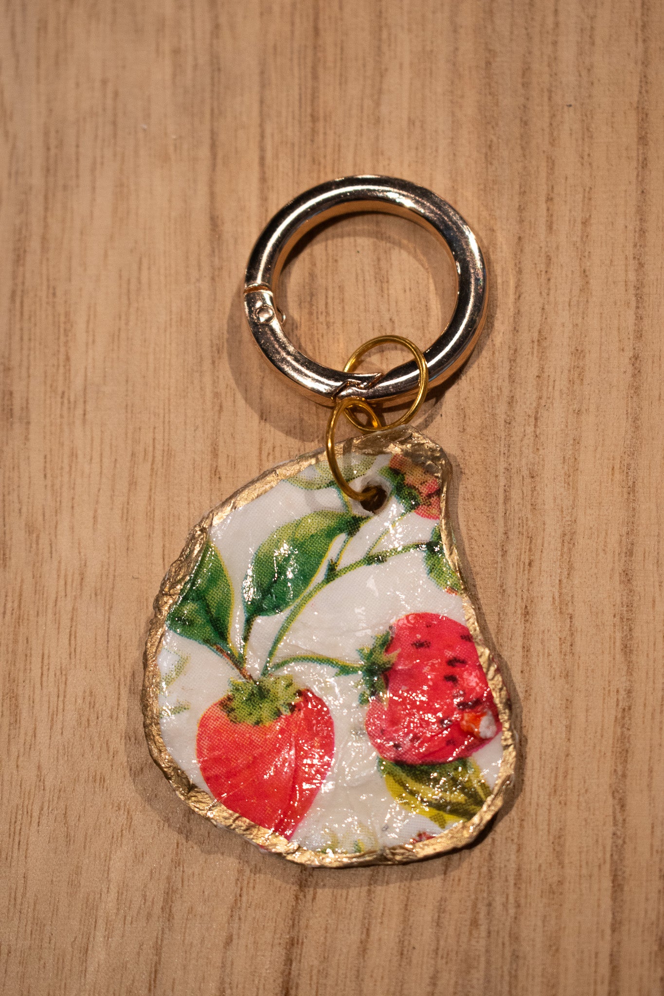 Oyster Shell Bag Charm (Strawberries)