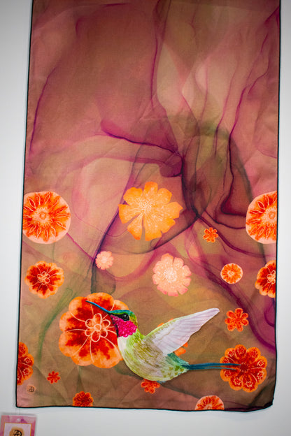 Amethyst Hummingbird Silk Scarf