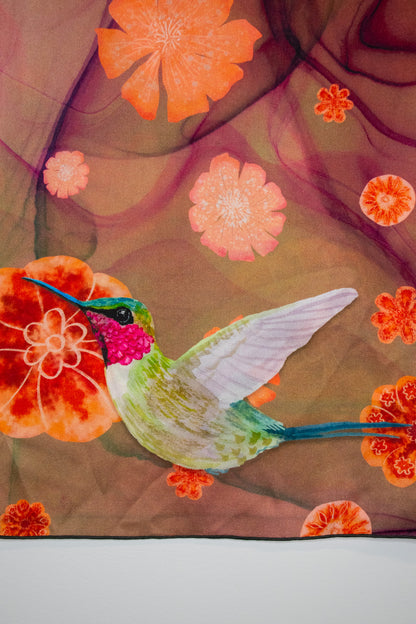 Amethyst Hummingbird Silk Scarf