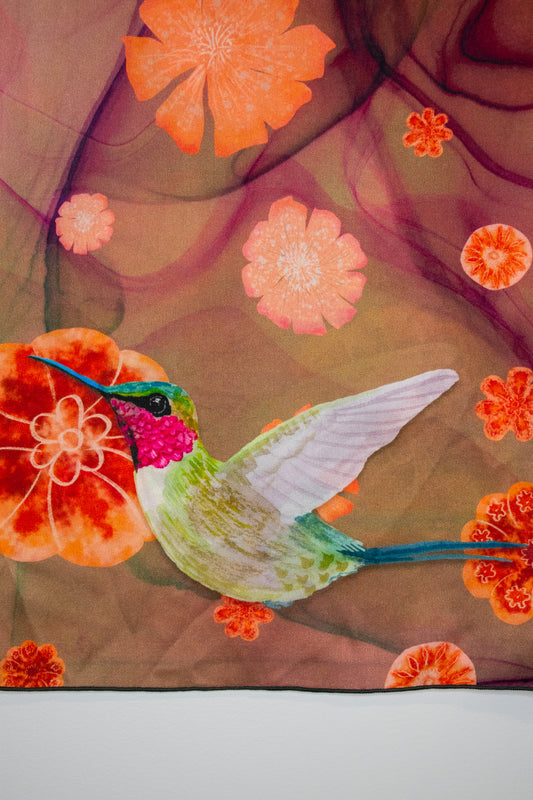 Amethyst Hummingbird Silk Scarf