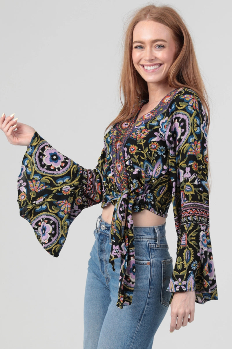 Flare Bell Sleeve Tie Top