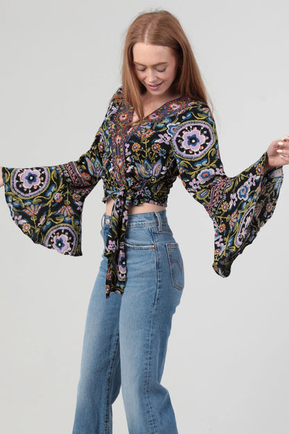 Flare Bell Sleeve Tie Top