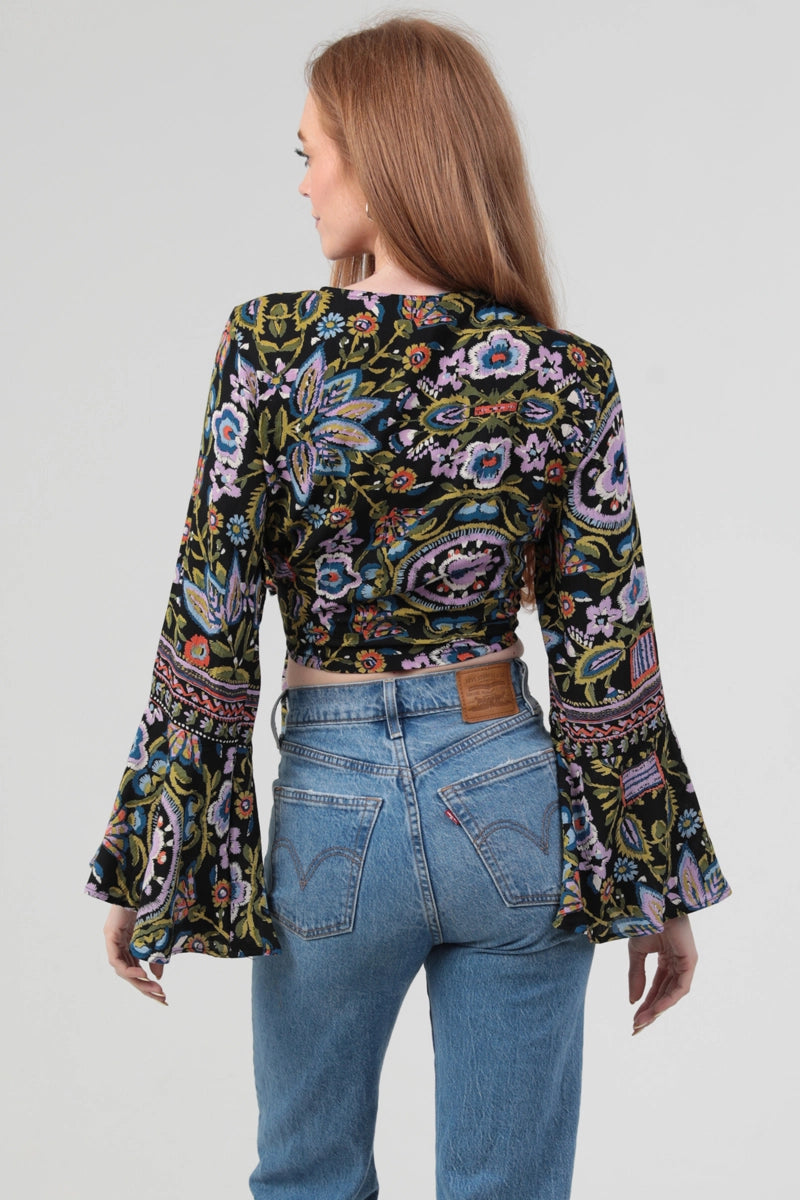 Flare Bell Sleeve Tie Top