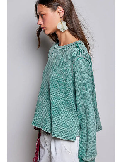 Vintage Washed Waffle Knit Oversized Long Sleeve