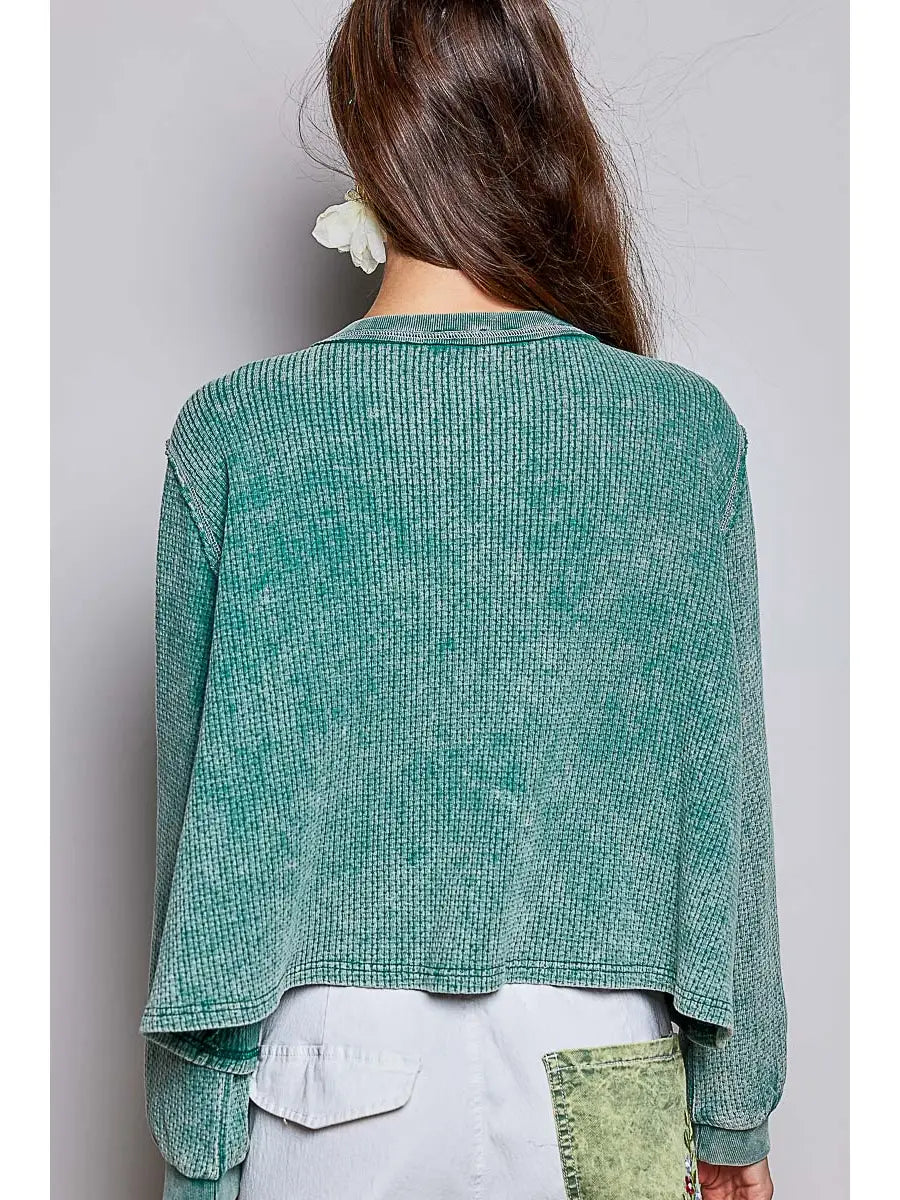 Vintage Washed Waffle Knit Oversized Long Sleeve
