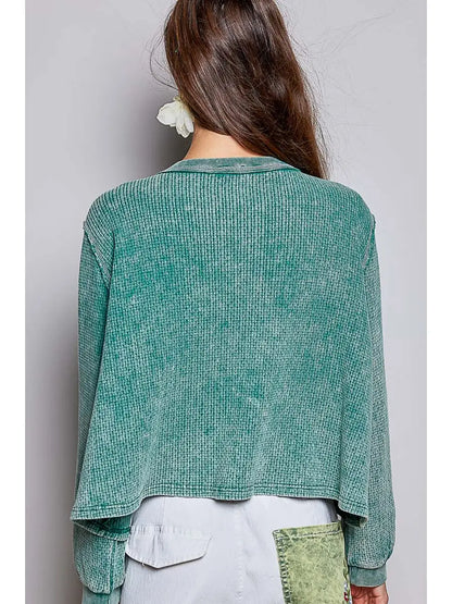 Vintage Washed Waffle Knit Oversized Long Sleeve
