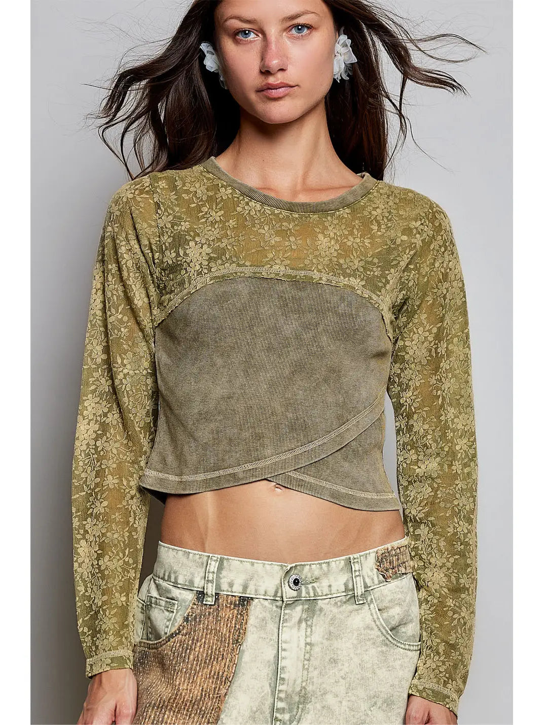 Semi Sheer Textured Rib Crop Top