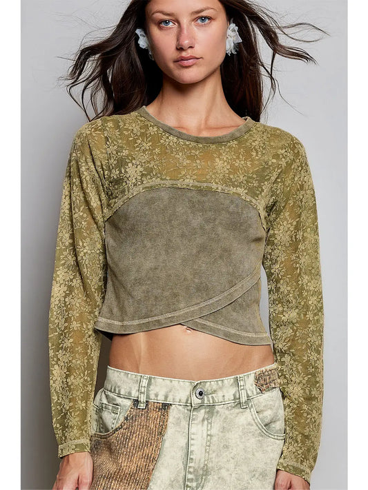 Semi Sheer Textured Rib Crop Top