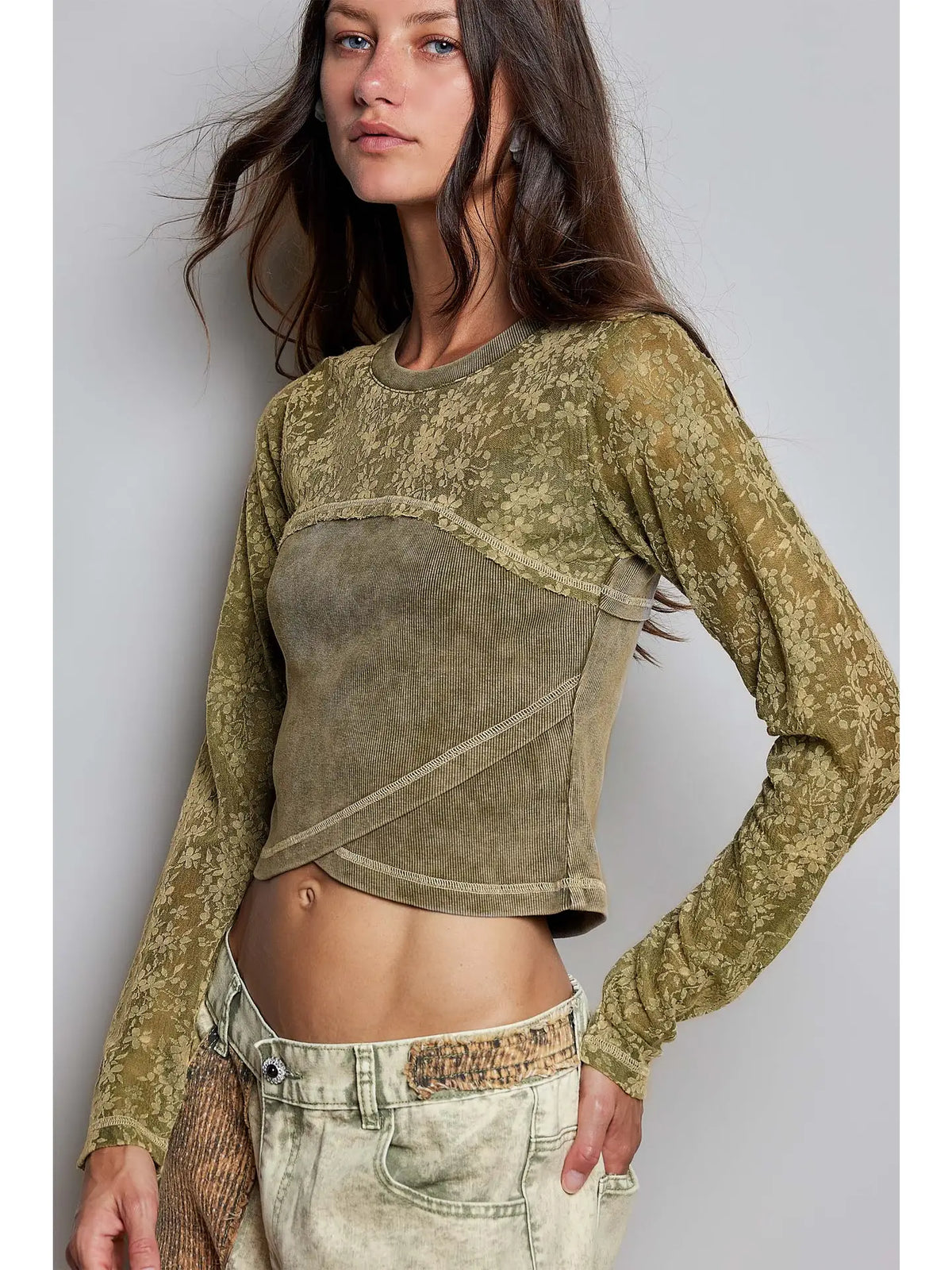 Semi Sheer Textured Rib Crop Top
