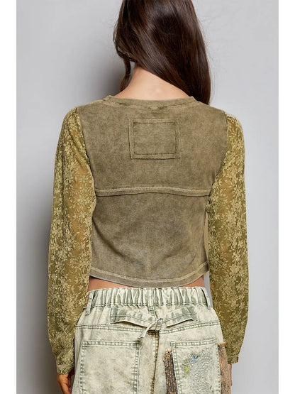 Semi Sheer Textured Rib Crop Top
