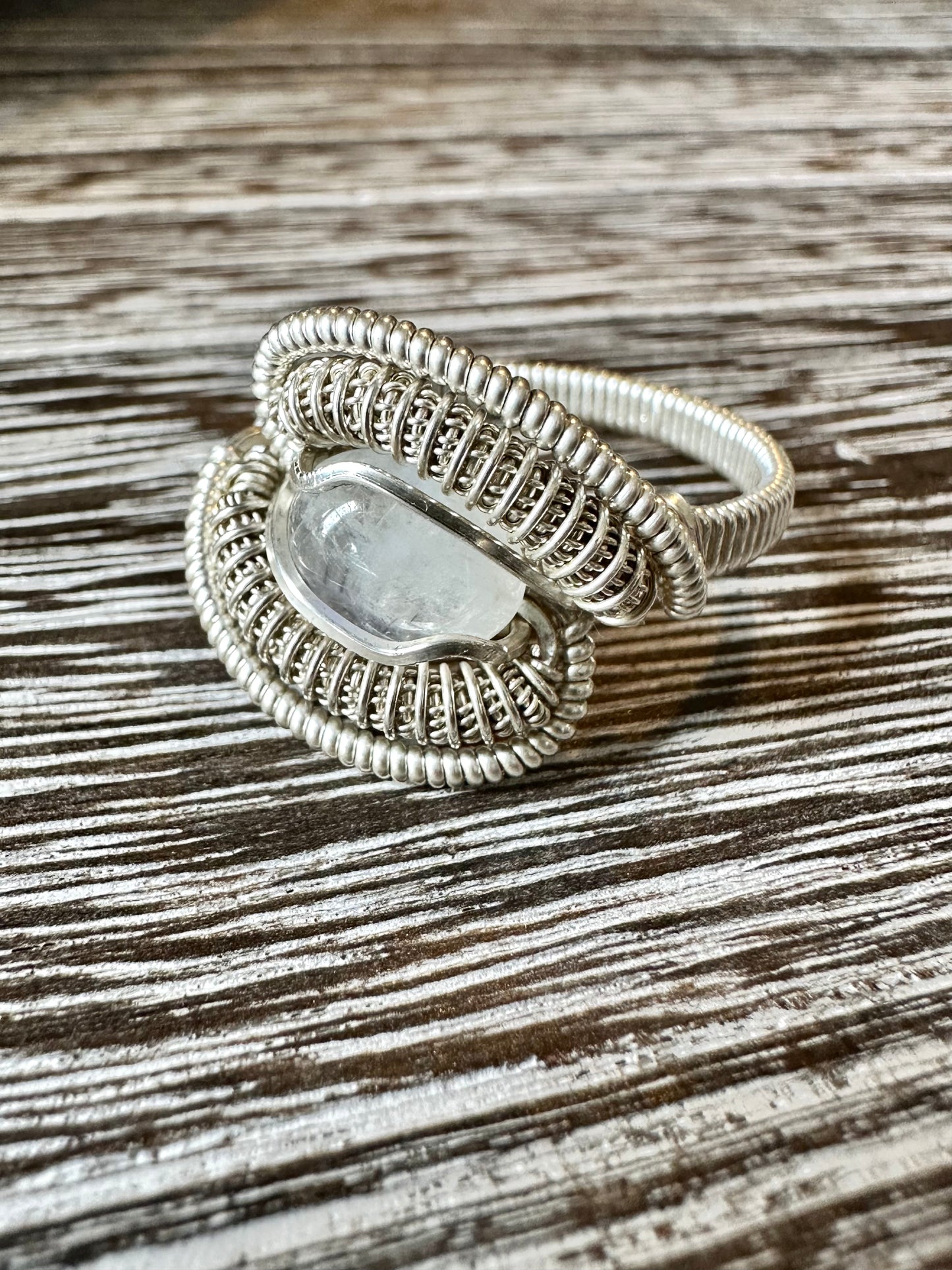 Silver Coiled Moonstone Ring (9.5)
