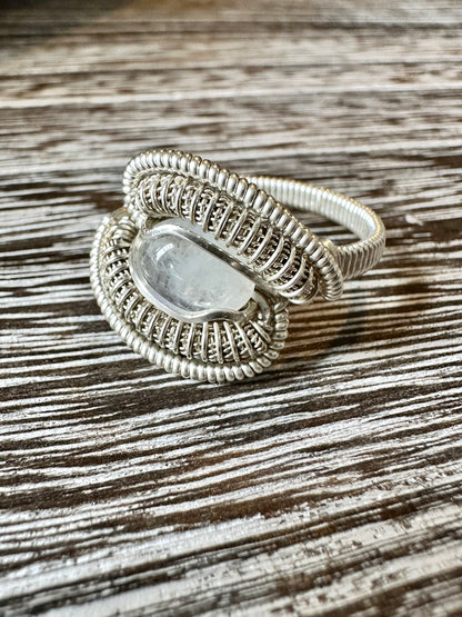Silver Coiled Moonstone Ring (9.5)
