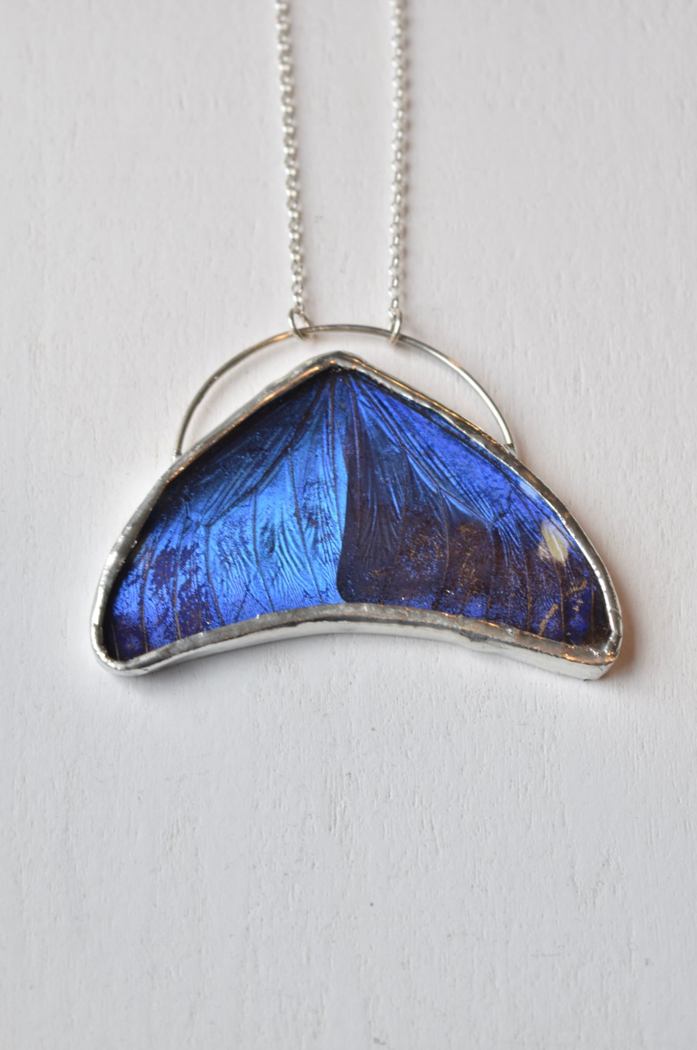 Blue Morpho with Moonstone Single Wing Pendant
